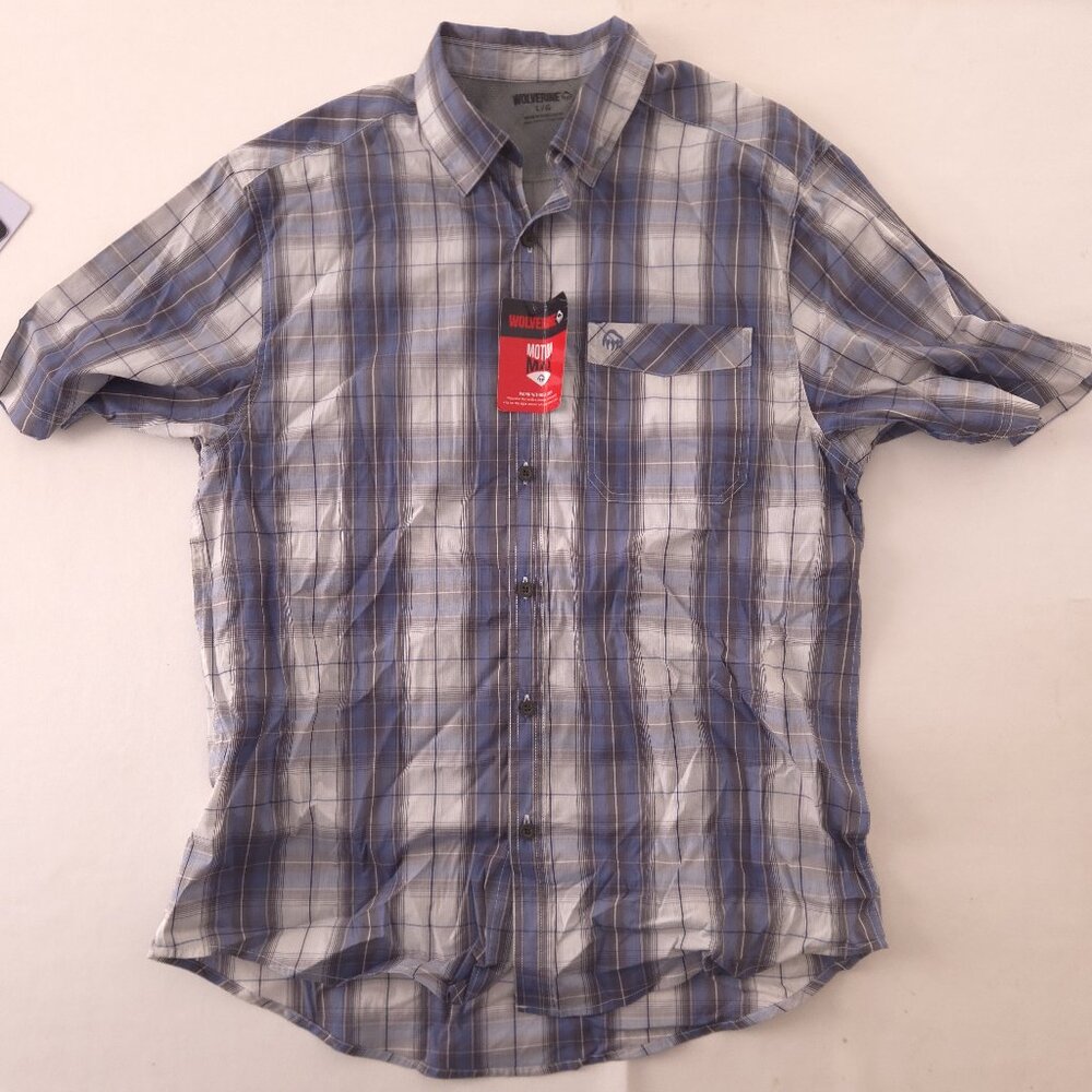 New Wolverine Slate Blue Plaid Moisture-Wicking Performance Shirt Large